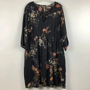 Dex | Black Floral Lace Up Floral Goth Garden Midi Dress Plus Size 3X NWT